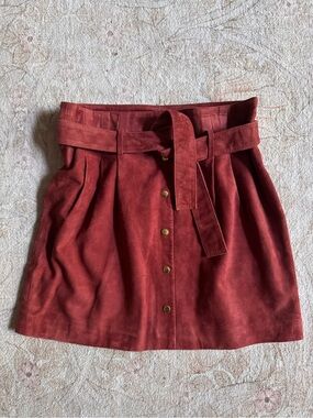 Tesse Rosewood Suede Belted Button-Front Skirt - 38